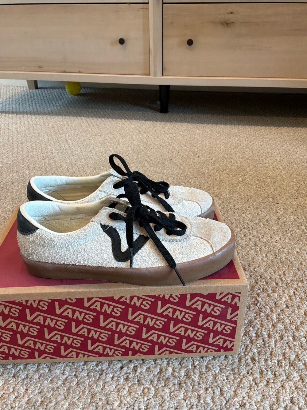 Vans Women’s Cream Suede Sneakers with Black Accents